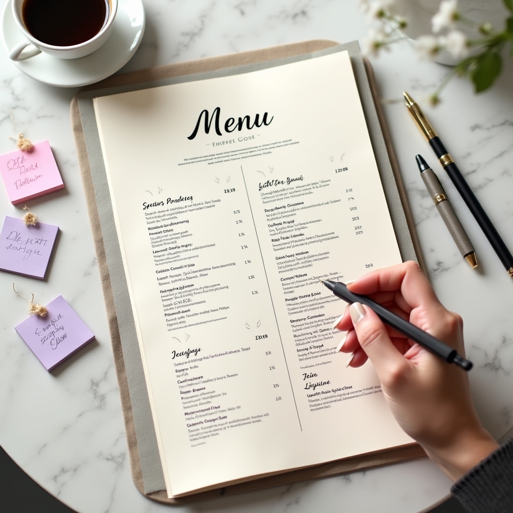 Meniu de cafenea cu design clar și produse bine organizate
